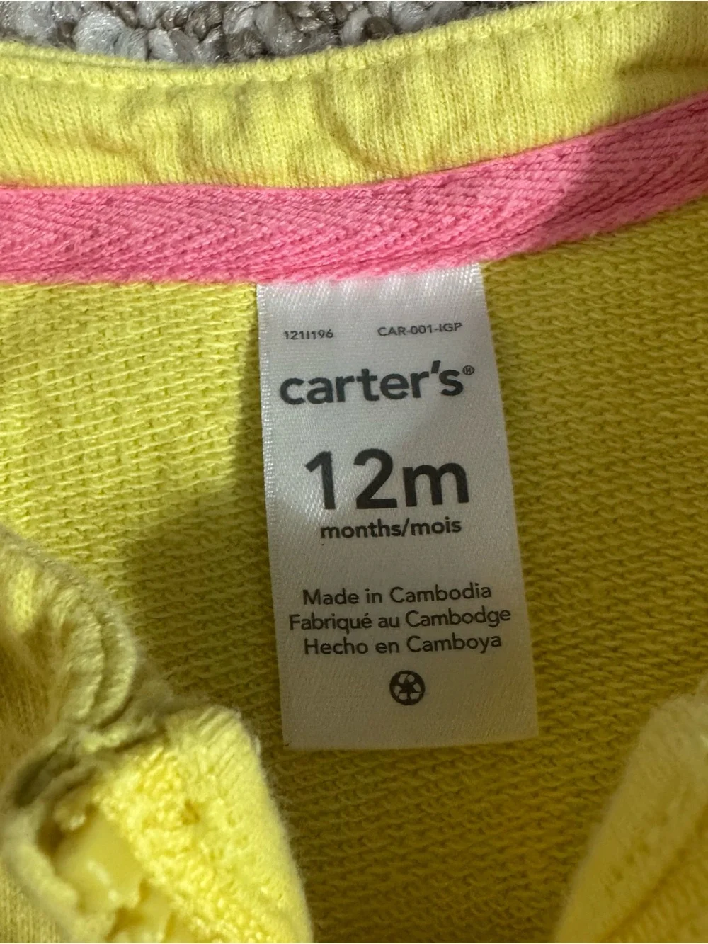Carter's Baby Girl Yellow Zip-Up Peplum Jacket Heart Applique 12 Months